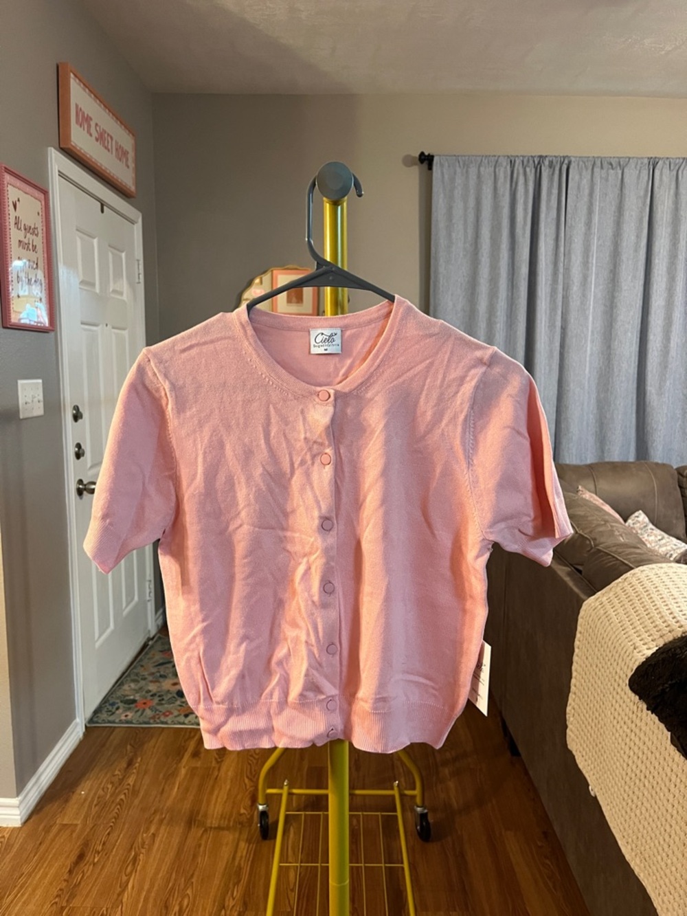 Cielo Light Pink Button-Front Short Sleeve Cardigan